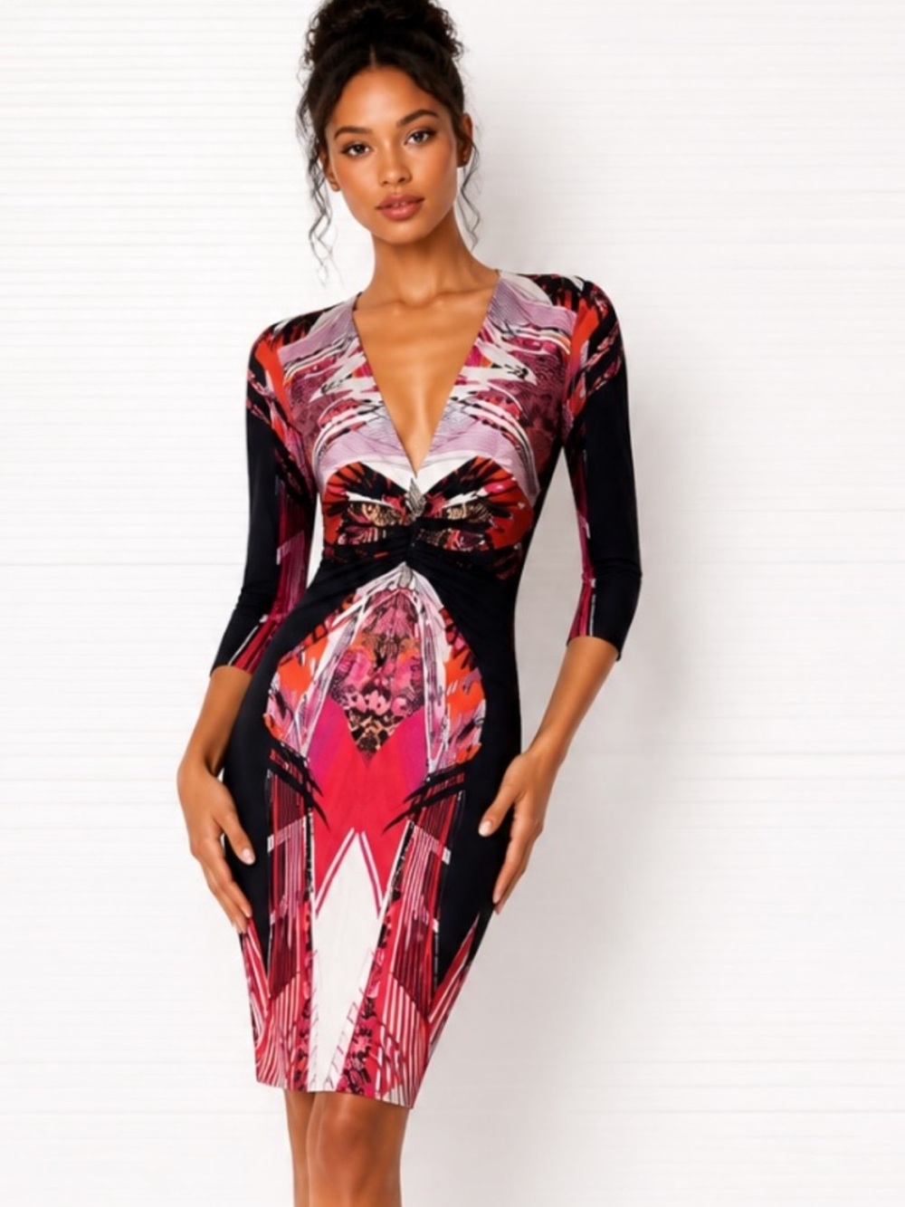 ROBERTO CAVALLI Cocktail Dress Red Black Sexy Snake Bodycon Ruched Holiday